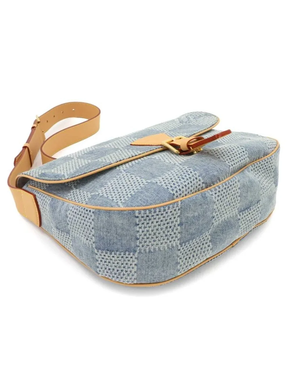 Louis Vuitton Damier Denim Montsouris Messenger MM Shoulder Bag Blue